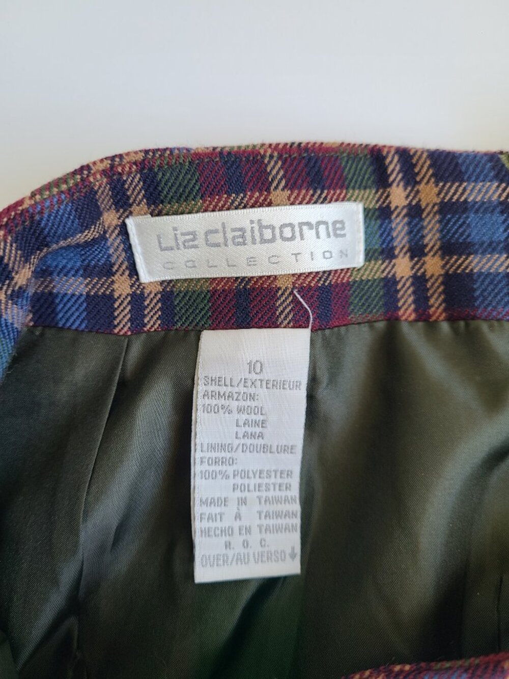 Vintage Faux Wrap Skirt 10 Wst 27.5" Brown Green Plaid 100% Wool Midi FLAWS - Picture 10 of 14
